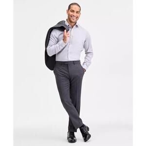 Ted Baker Jefferson Pants 35R Charcoal Gray Wool Twill Plaid Dress Slacks